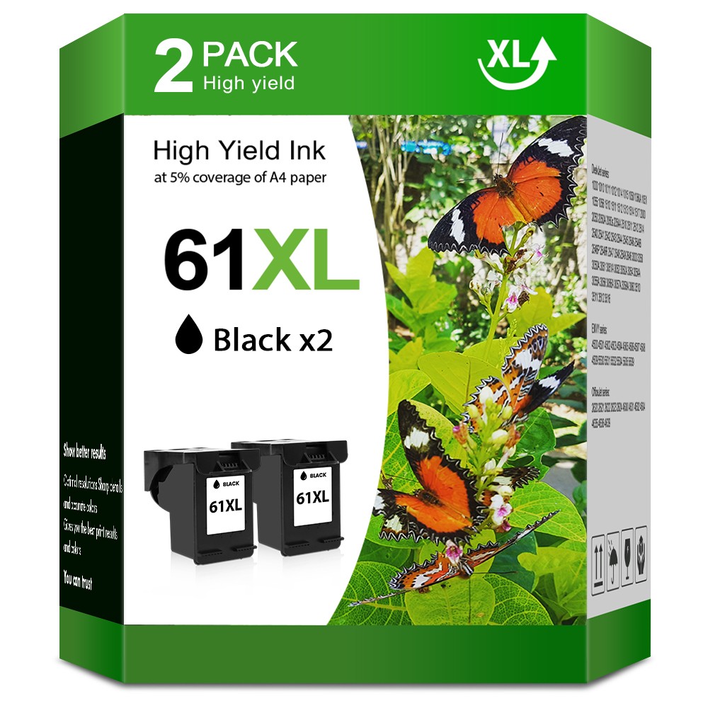 2 Pack #61XL Black Ink Cartridge for HP 61 ENVY 4500 4501 5530 5535 DeskJet 1055