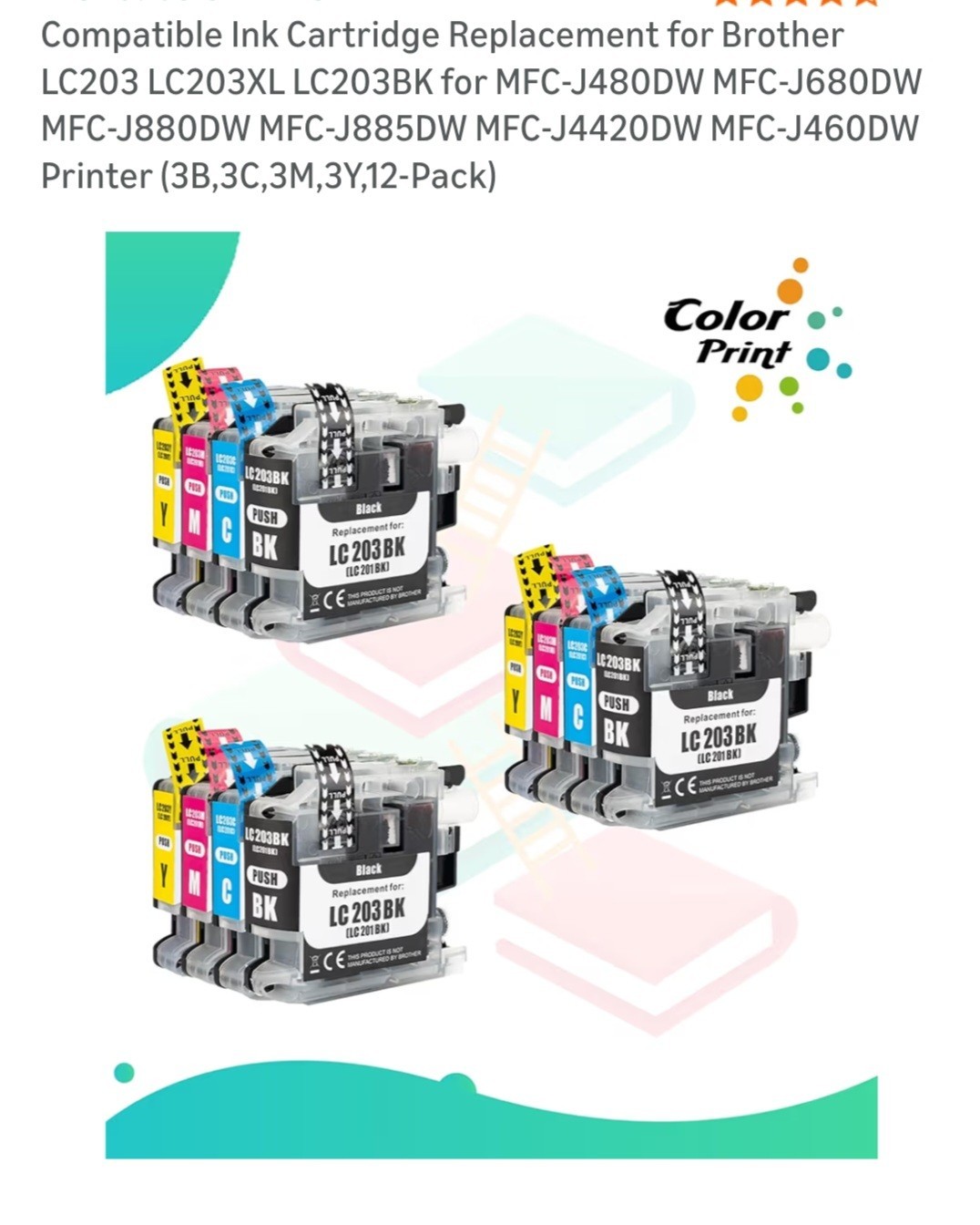 Compatible Ink Cartridge Replacement for Brother LC203 LC203XL LC203BK for MFC-J