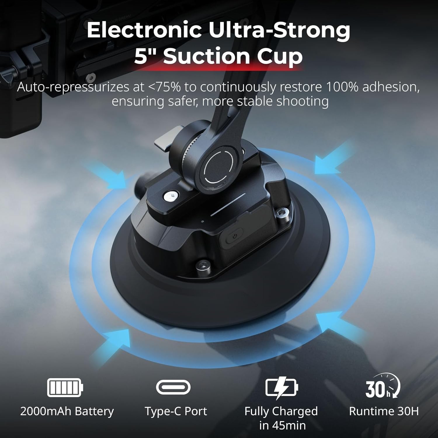 SmallRig Mini Electronic Shock Absorber Arm, 5in Suction Cup Car Mount for DJI