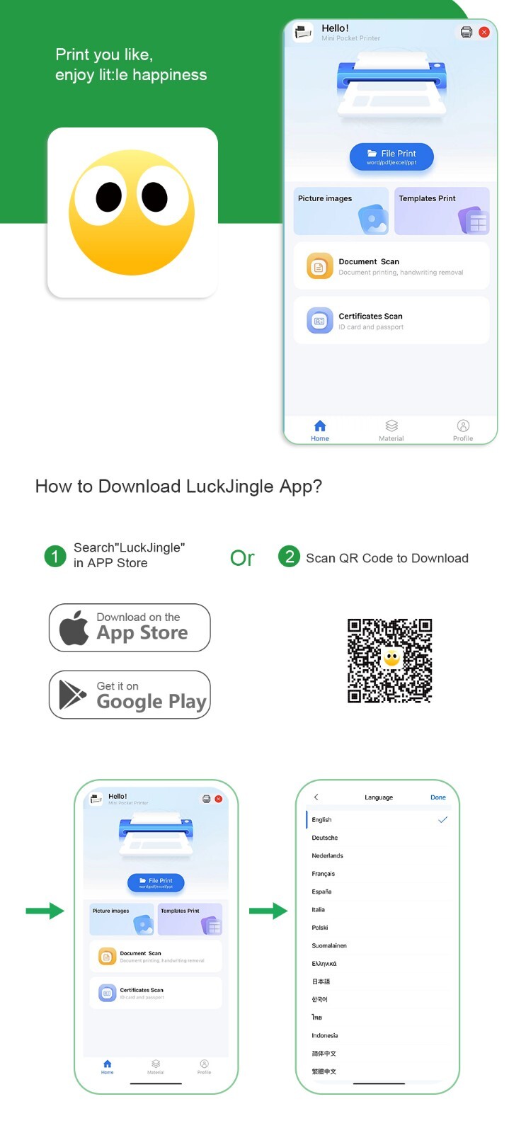 Luck Jingle Pocket Mini Printer BT Wireless Thermal Printer Android IOS WHITE