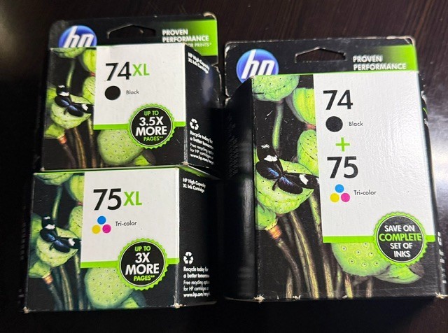 NEW HP 74 Black & 75 Tri-Color Ink & 74XL and 75XL CC659FN 3/2014