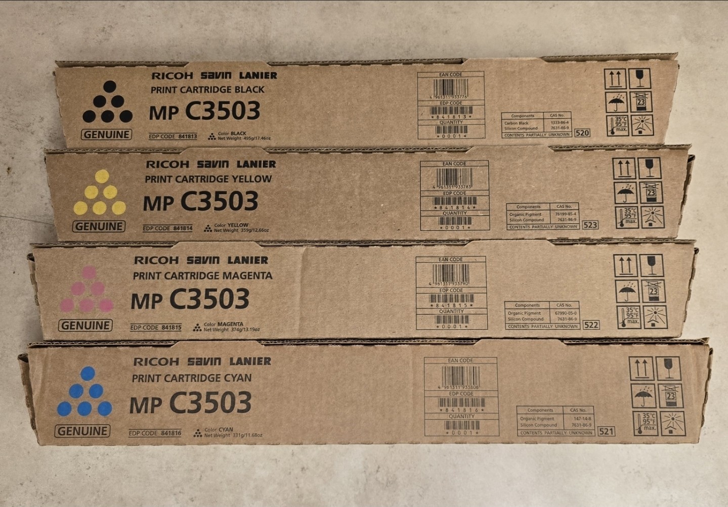 Genuine Ricoh MP C3503 841813/14/15/16 CMYK Toner Cartridges Ricoh/Savin/Lanier