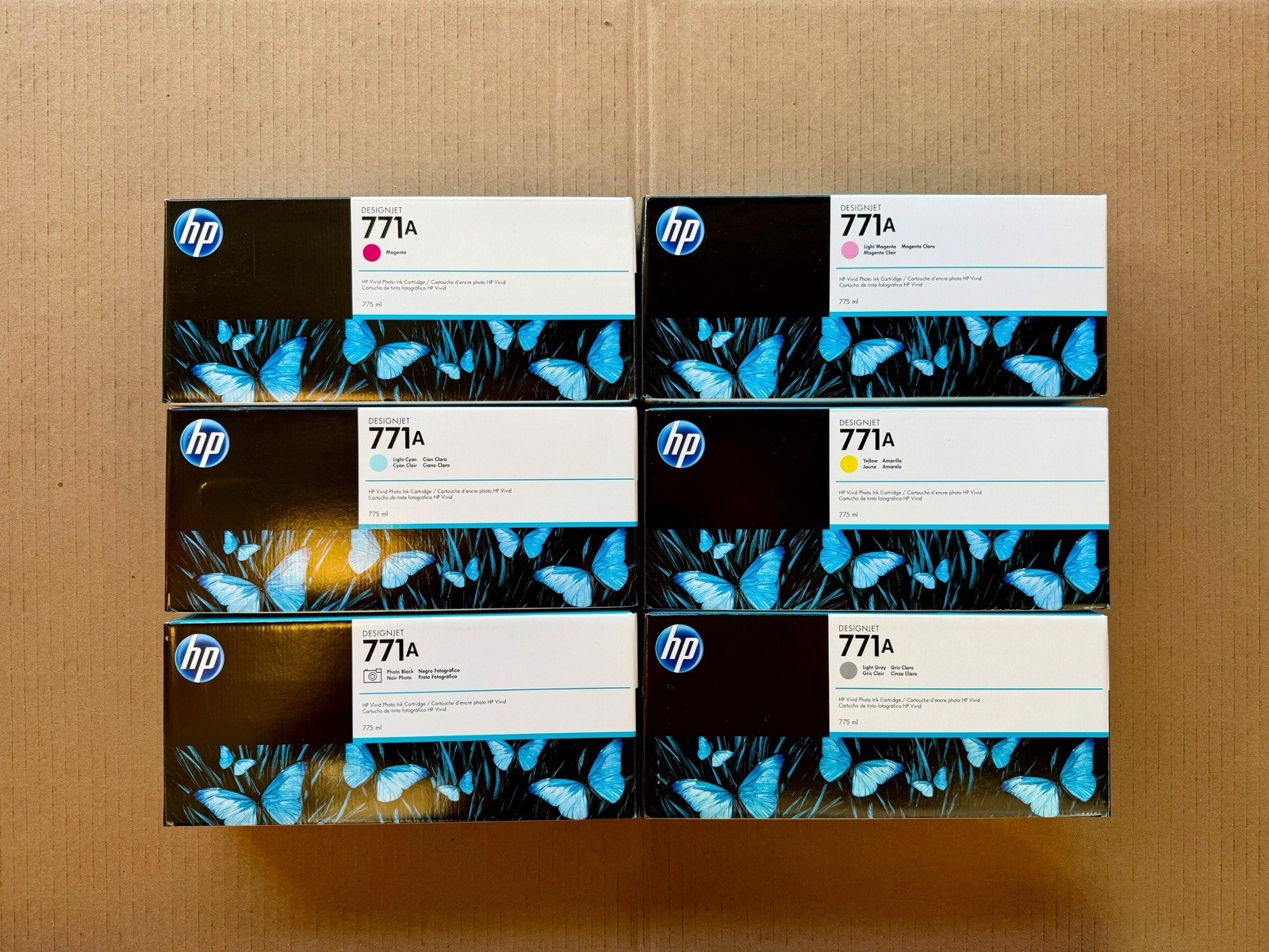 6 Genuine HP 771A Z6200 M/Y/PK/LC/LM/LG INK CARTRIDGE B6Y17A/18A/19A/20A/21A/22A