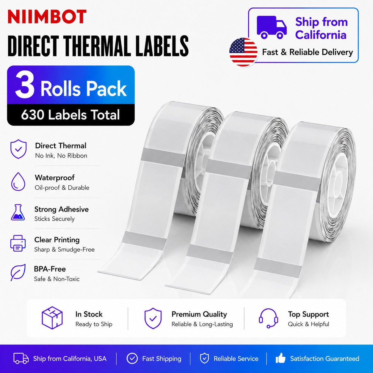 3PK NIIMBOT Thermal Label Maker Clear Tape 14x30mm (0.55″x1.18″) D11 D110 D101