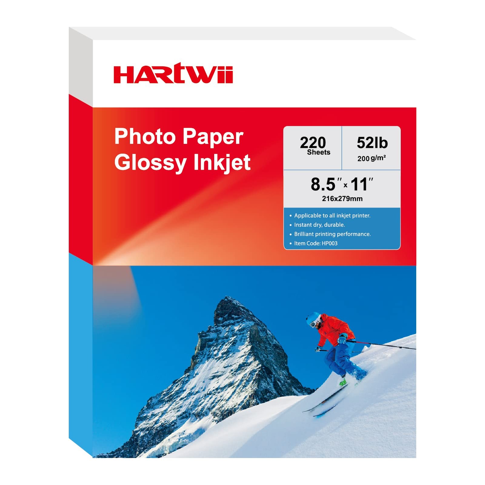 220 PCS Photo Paper Glossy Inkjet 8.5×11 Inch 52lb 200gsm Letter Size Dye