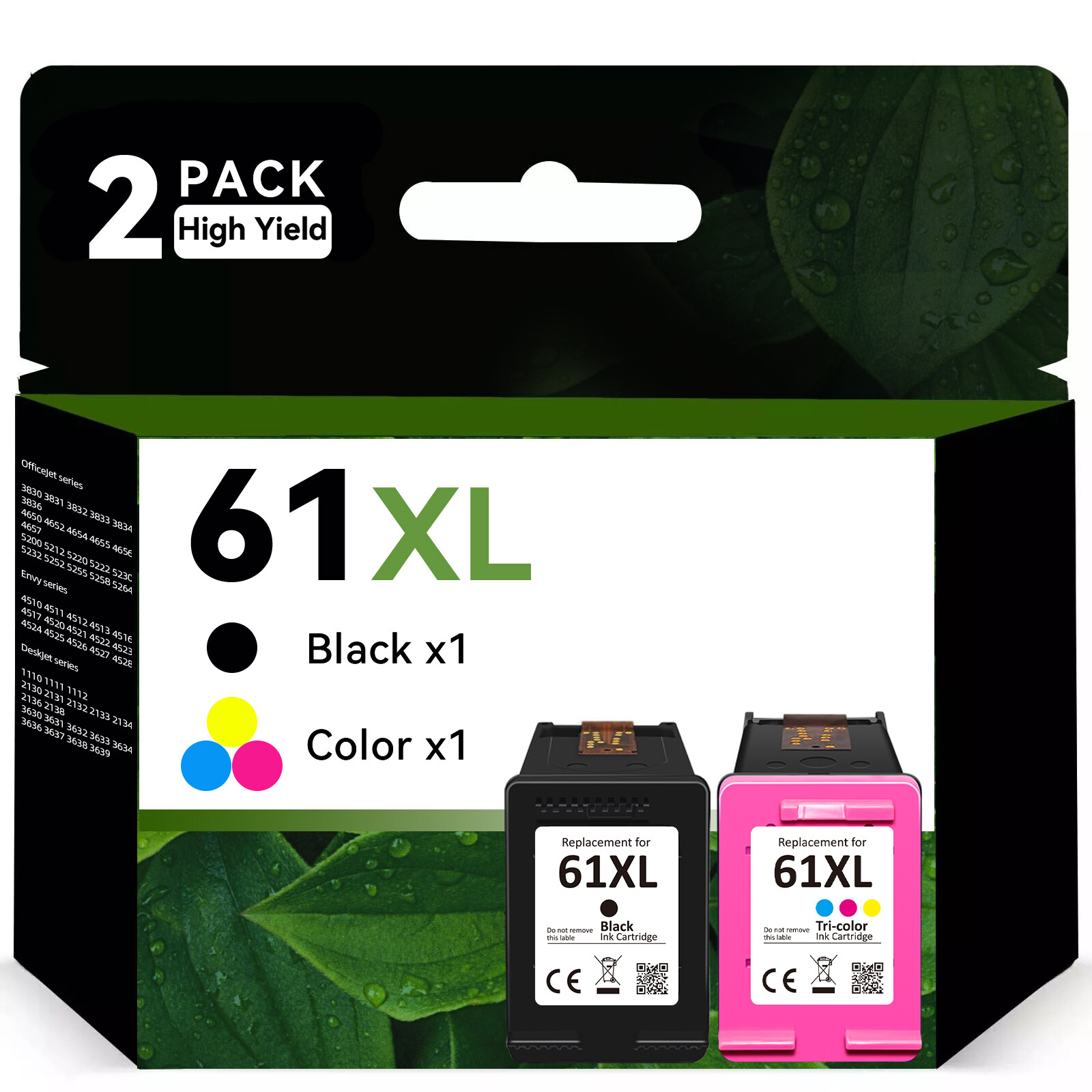 2Pack 61XL Black Color Ink Cartridges for HP 61XL ENVY 4500 4501 4502 5530 Combo
