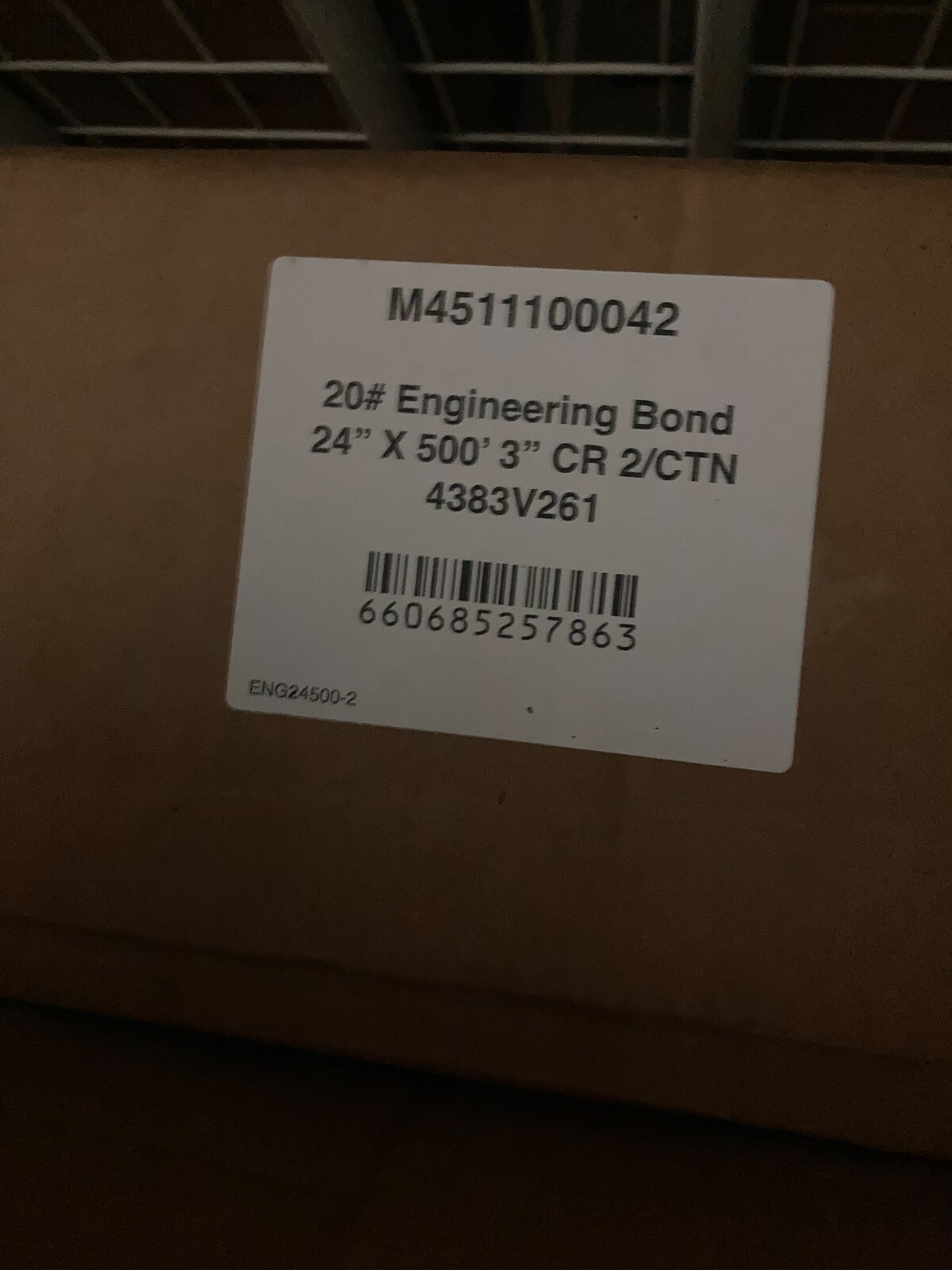 20LB Engineering Bond 24” x 500′ 3” CORE- 2 ROLLS- 4383V261