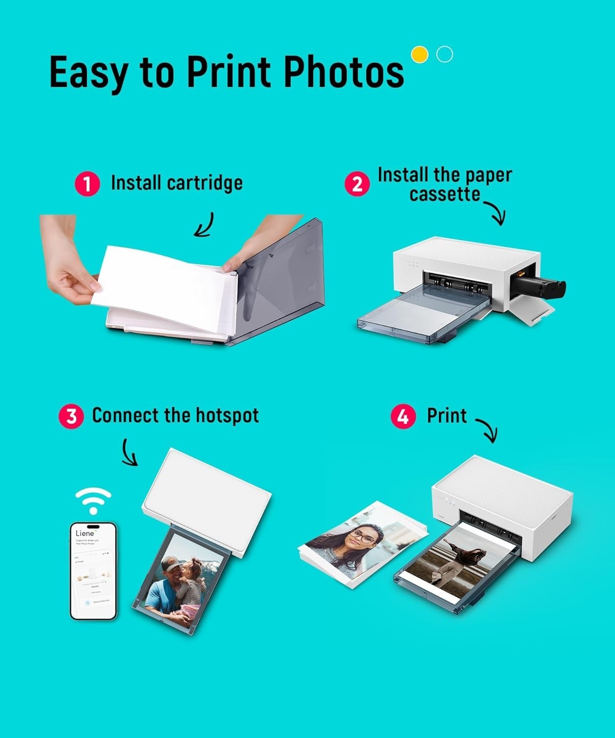 Liene Amber M100 Instant 4″x6″ PhotoPrinter●DHP513+Big Cartridge Bundle●Wireless