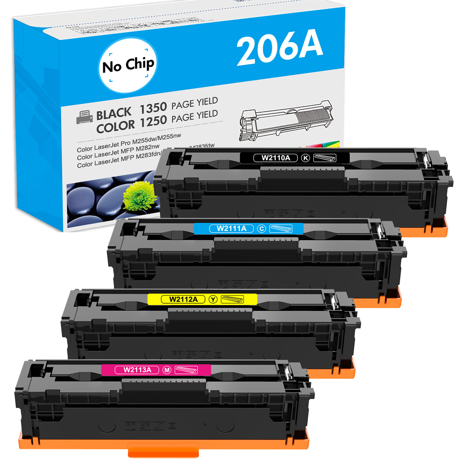 4x NO CHIP Toner for HP 206A W2110A Color Laserjet Pro MFP M283cdw M282 M255dw
