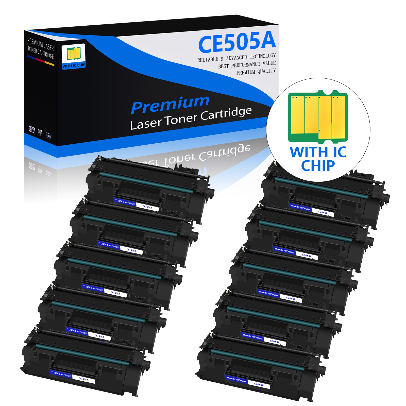 10PK CE505A 05A Black Toner Cartridge for HP LaserJet P2035 P2035n P2055 P2055dn
