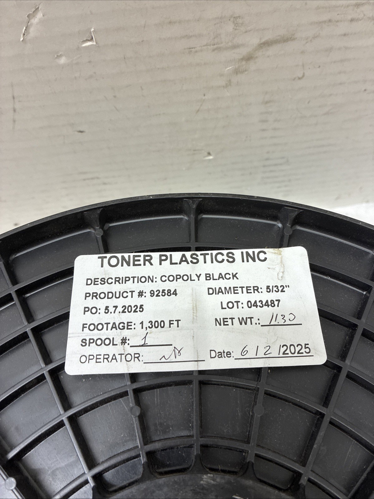 Toner Plastics COPOLY BLACK 5/32” 1300FT