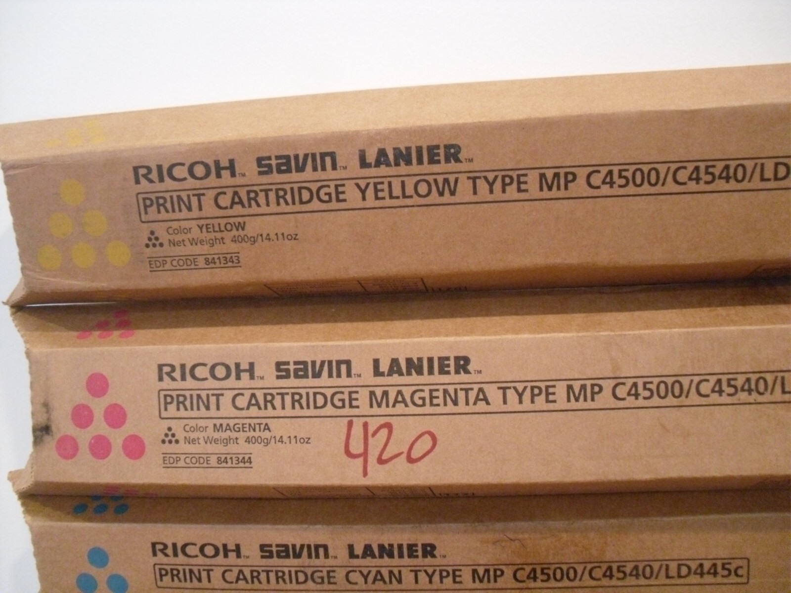 Genuine Ricoh C4500/C4540/LD445c 2B, C ,M, Y, Full Toner Set WITH EXTRA BLACK