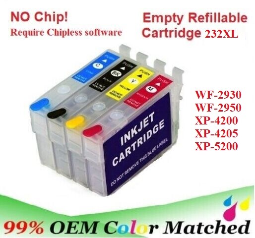 232XL Alternative No Chip Refillable Cartridge for WF-2930 XP-4200 XP-4205