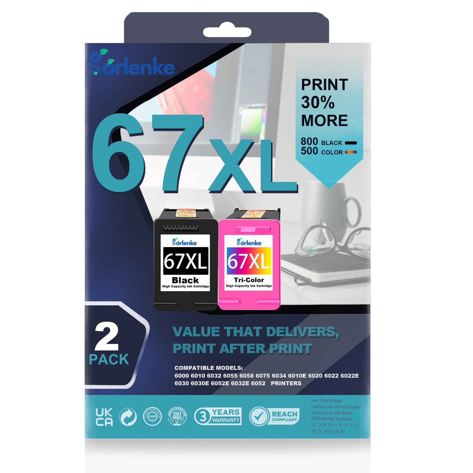 67xl Ink Cartridge Combo 67 Ink for HP Deskjet 2721e 2724 2732 2742e 2752 2752e