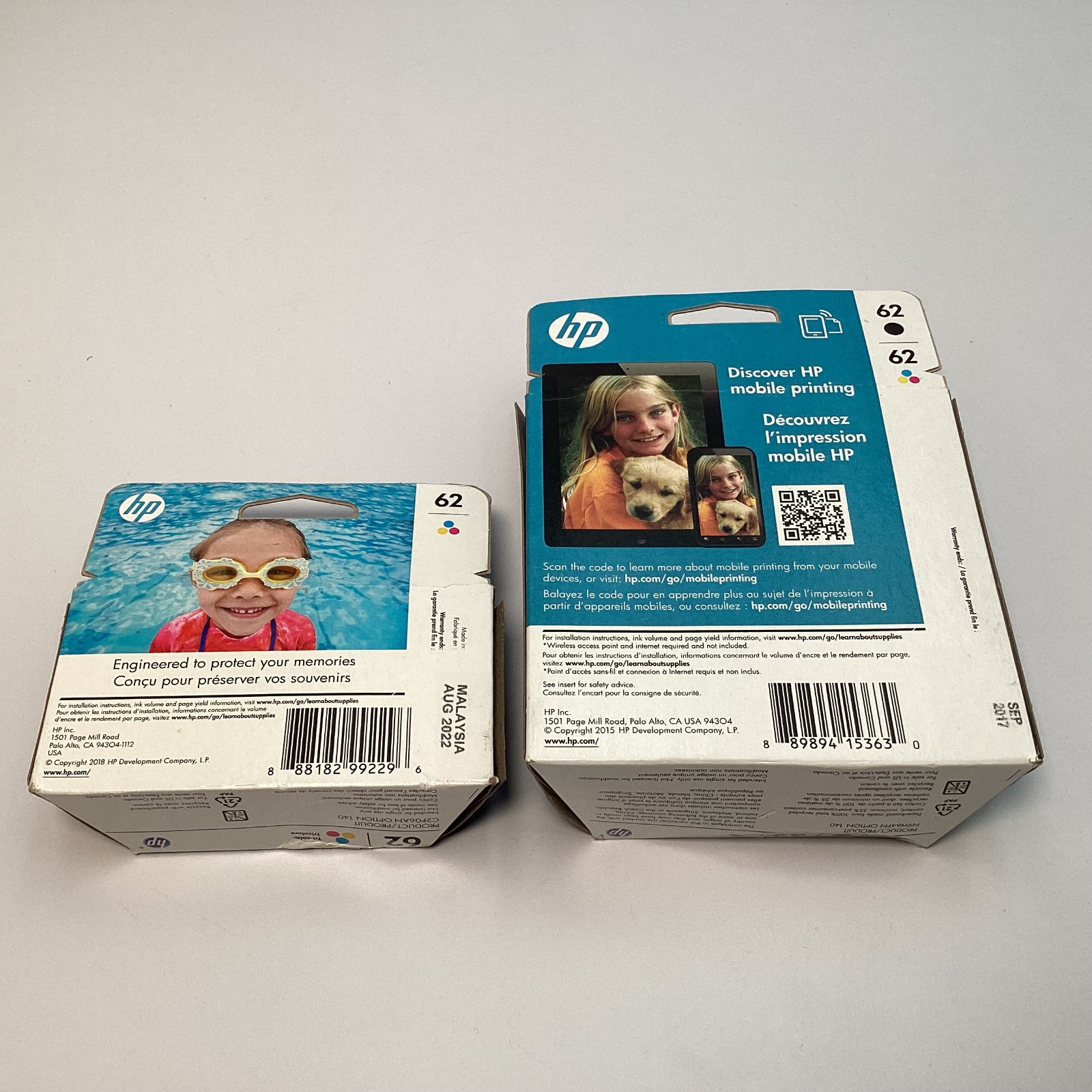 (3 Total) HP 62 Ink Cartridges Black & Tri-Color New Expiration: 2017 & 2022 New