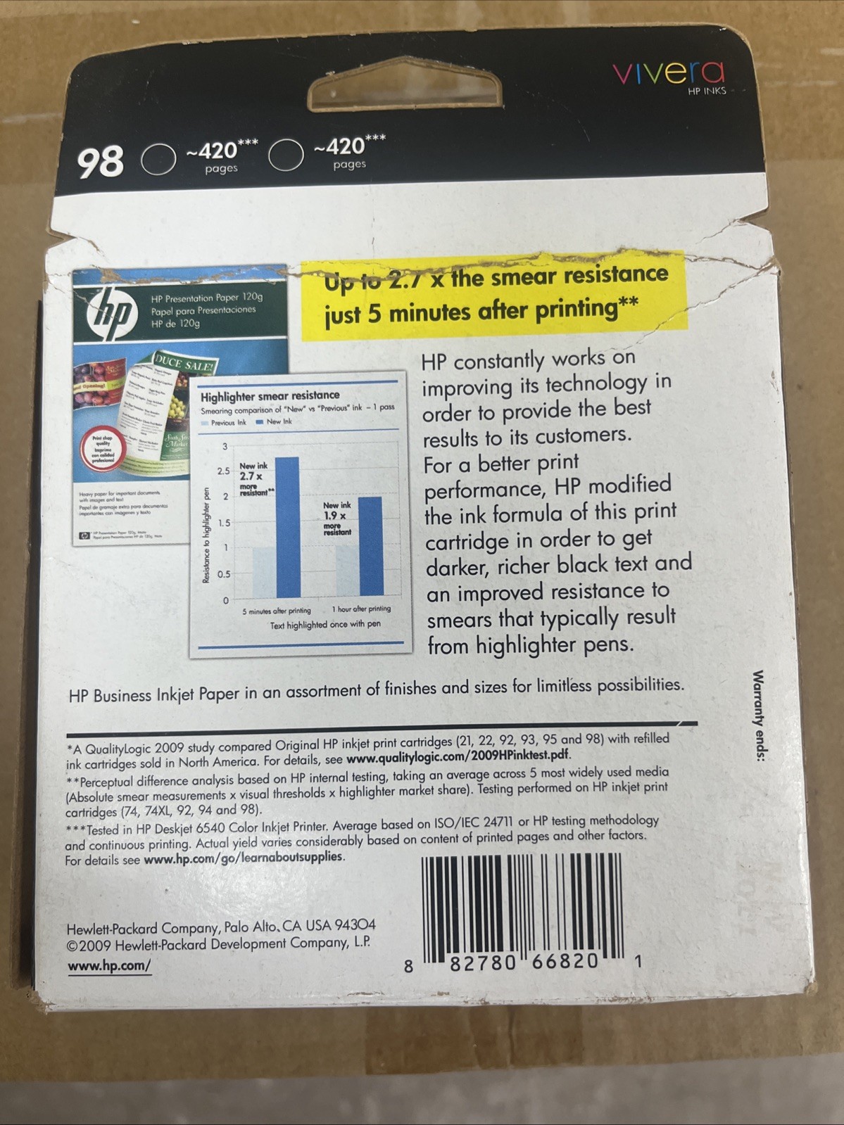 1X Twin Pack of HP 98 Black Original Ink Cartridges (C9514FN); NIB EXP NOV 2011
