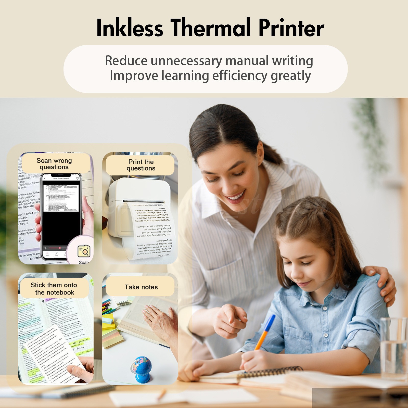 Thermal Printer Portable Mini Print Sticker Printer Wireless with 10 Roll Paper