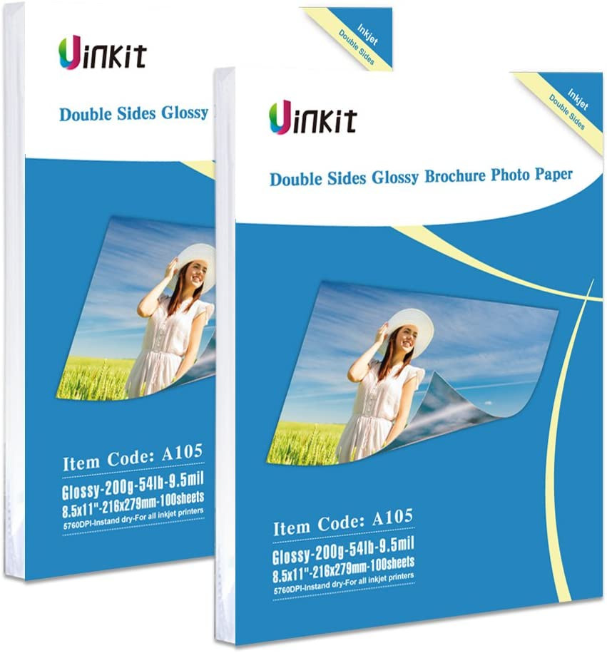Uinkit 200 Sheets Double Sided Photo Paper Glossy 8.5X11 54Lbs Inkjet for Dye In