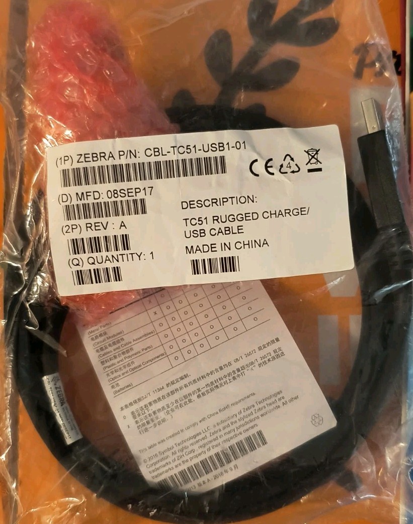 10Pcs USB Cable (CBL-TC51-USB1-01) OEM Zebra TC51 TC510K TC56 TC52 TC57