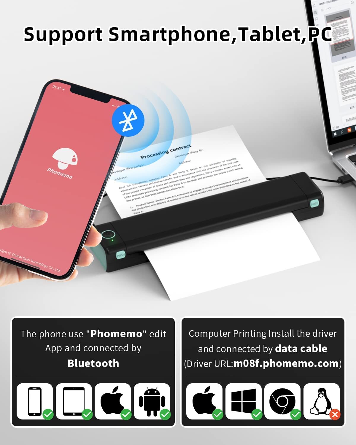 Phomemo Portable A4 Printer Wireless 8.5″ X 11″ US Letter thermal travel printer