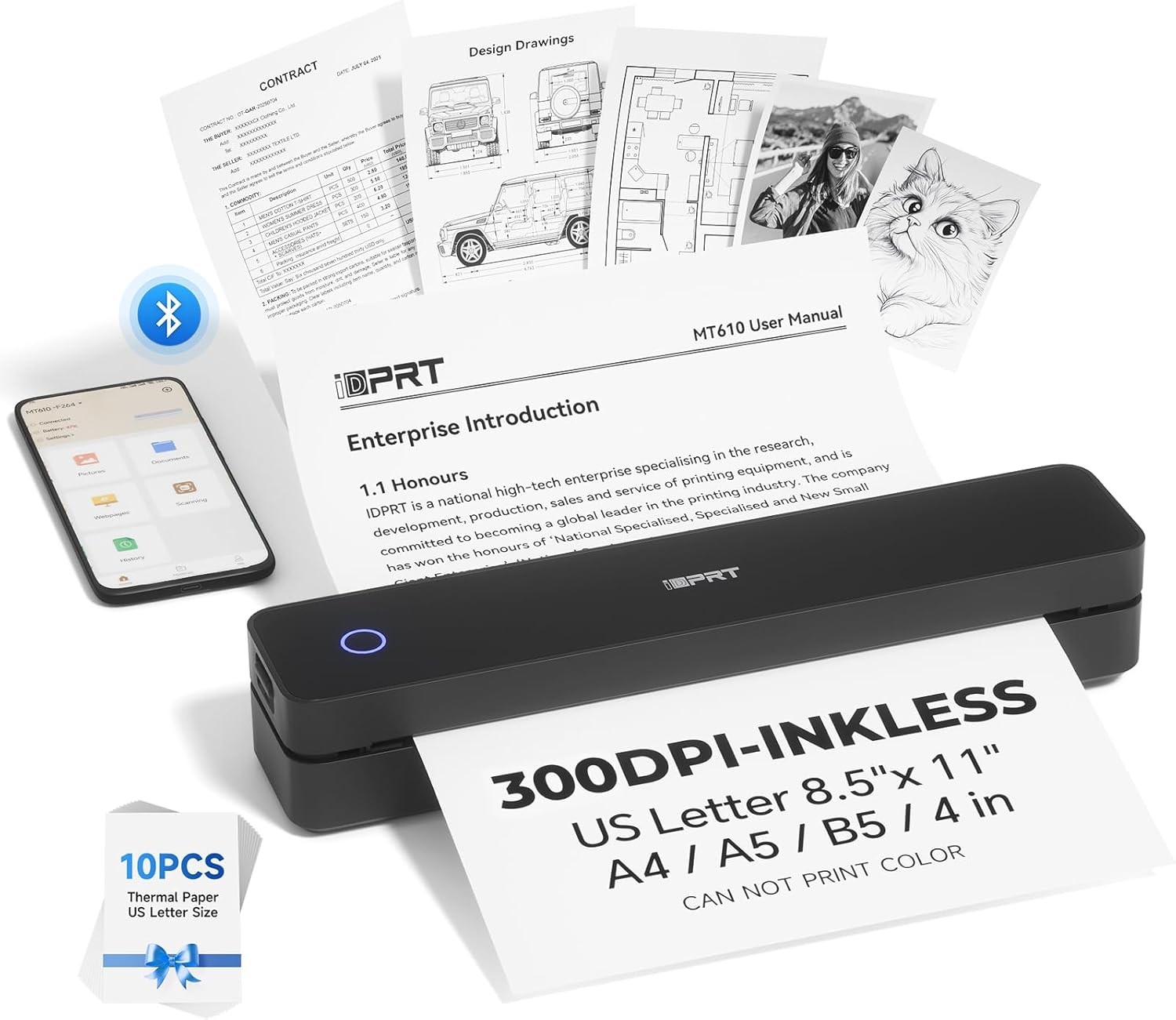 iDPRT Portable Printer for Travel Wireless Bluetooth Mobile Thermal Printers