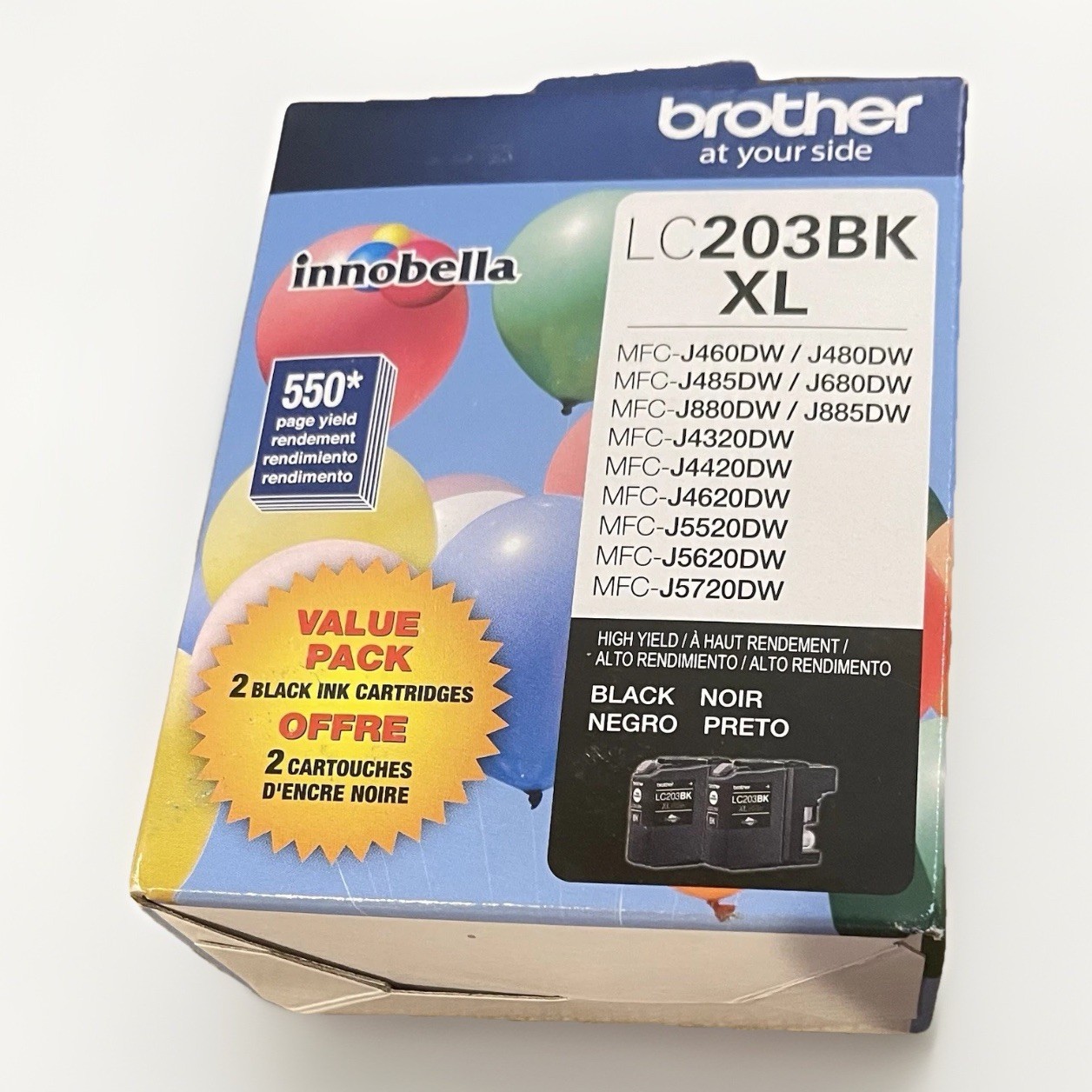 Genuine Brother LC203BK XL High Yield Ink Cartridge 2-Pack – Black – Sealed