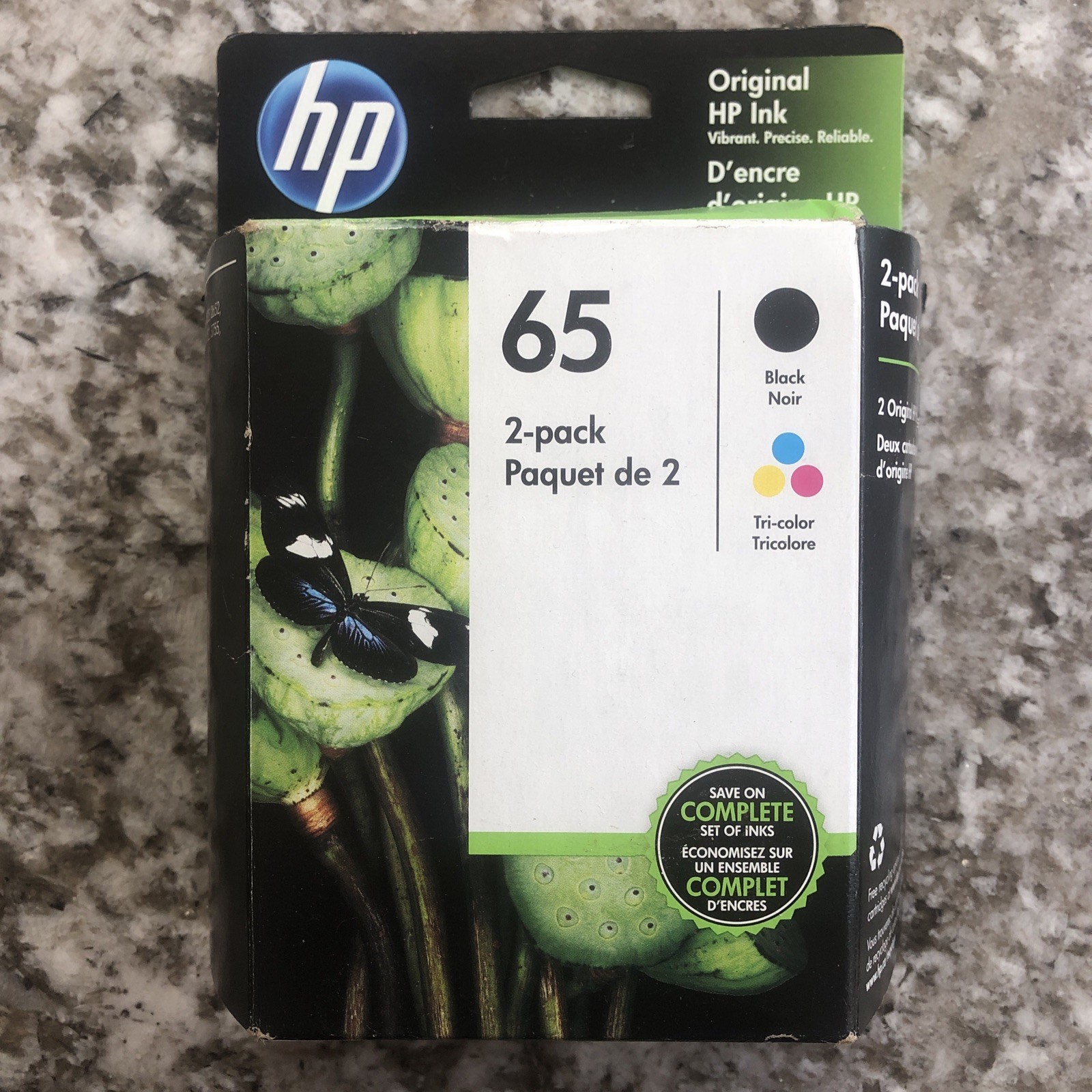 Genuine HP 65 Black Tri-Color Ink Cartridges 2-Pack OEM Sealed T0A36AN