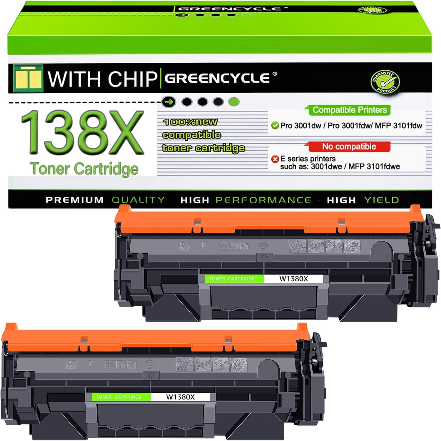 2PK 138A Toner Cartridge for HP HP 138A W1380A 138X W1380X LaserJet Pro 3001dw
