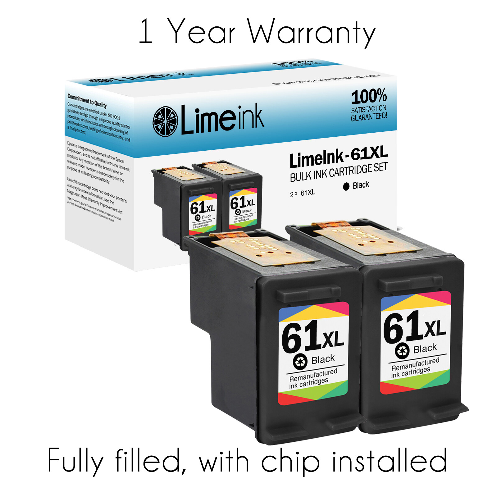2 pk 61XL Black Ink cartridge for HP ENVY 4500 4501 4502 4504 5530 Deskjet