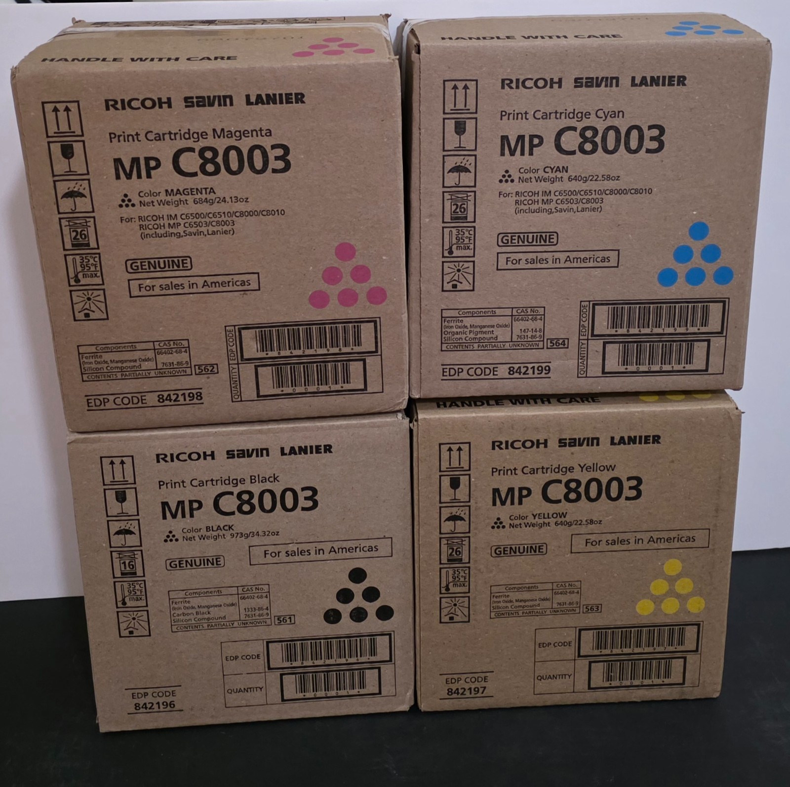 Ricoh MP C8003 Toner Set KYMC 842196 842197 842198 842199 Sealed FREE SHIP
