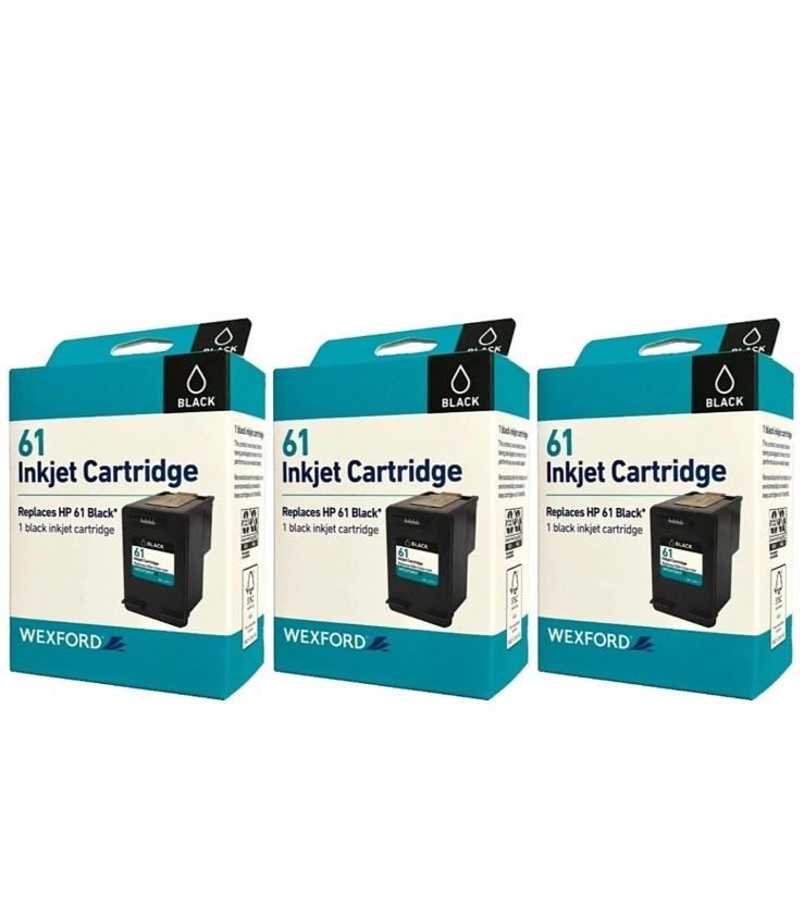 3 New WEXFORD Inkjet Cartridge Replaces HP 61, Black Ink Cartridges NEW Sealed