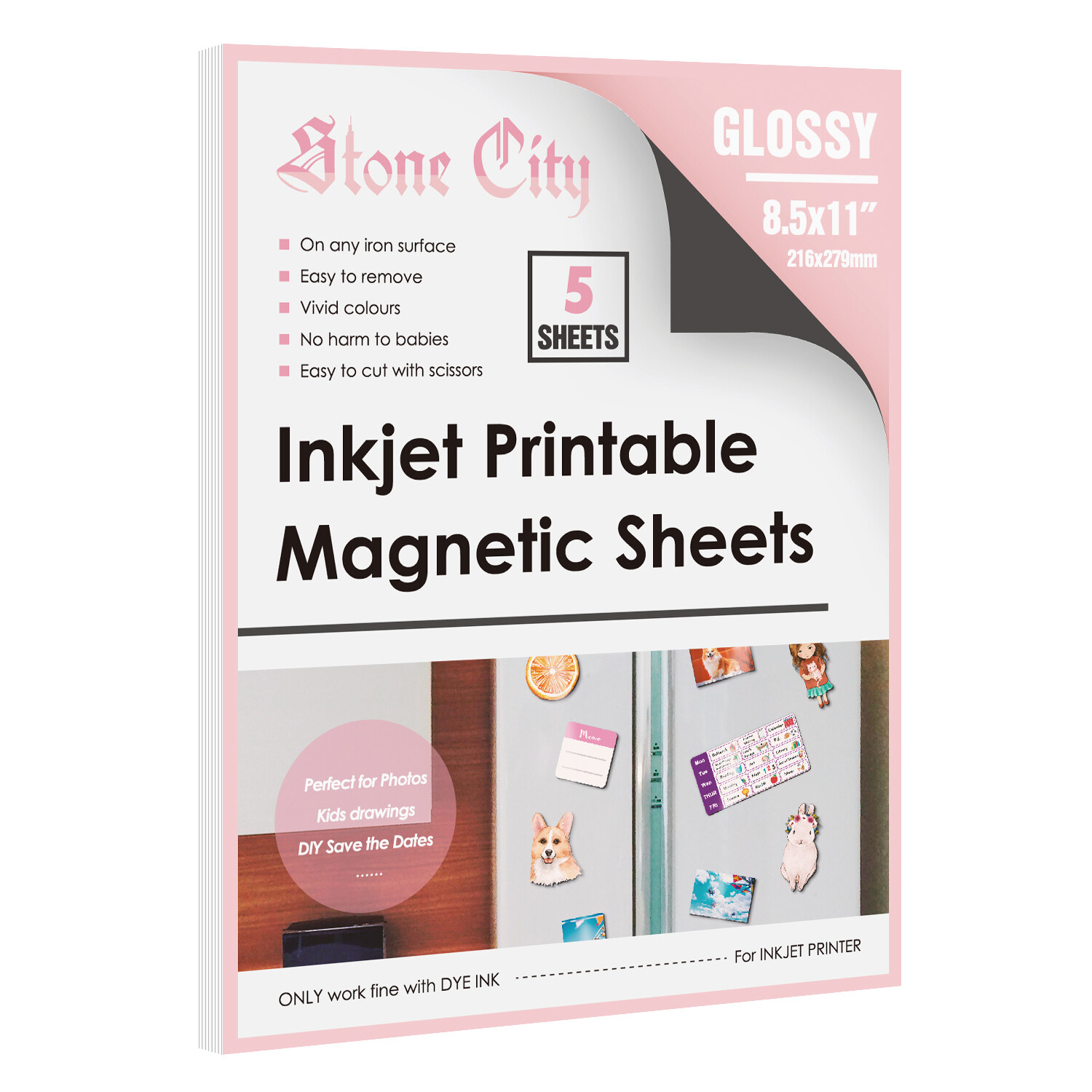 White Printable Magnetic Sheets Glossy Magnet Photo Paper 8.5×11 Inkjet Cutable