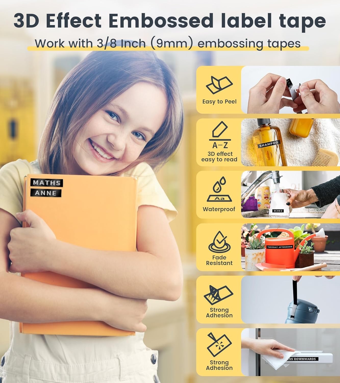 5PK Label Replace for Dymo 3D Plastic Embossing Tape Xpress Label Maker 3/8″ 3m
