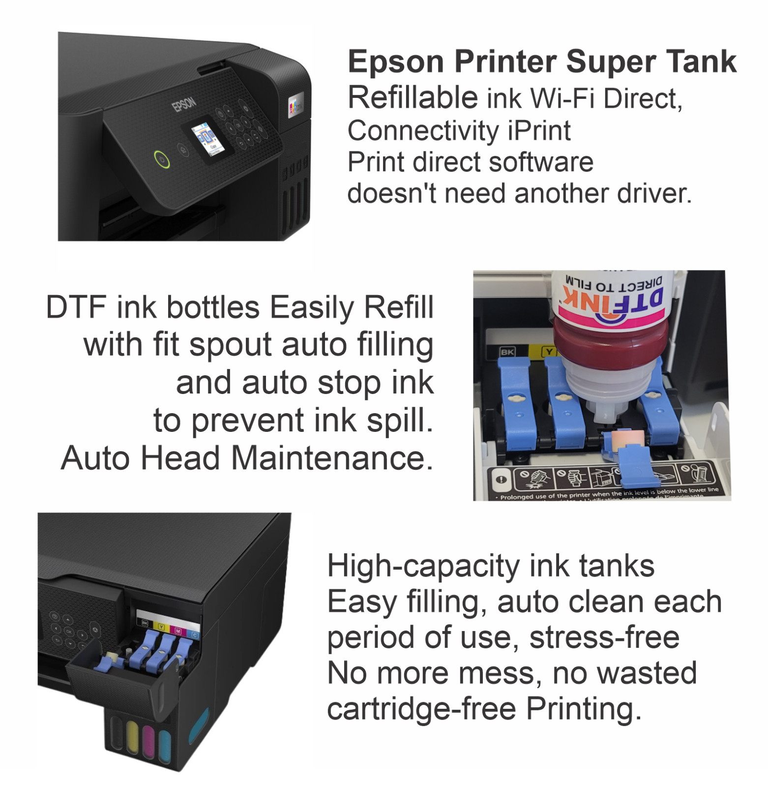 Epson Printer with DTF ink for Heat Printing Transfer T-Shirt Maker Bundle Kit
