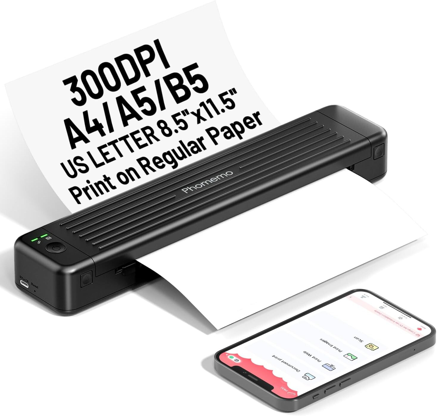 Thermal A4 Portable Printer Wireless Inkless for US Letter & Normal A4 Paper