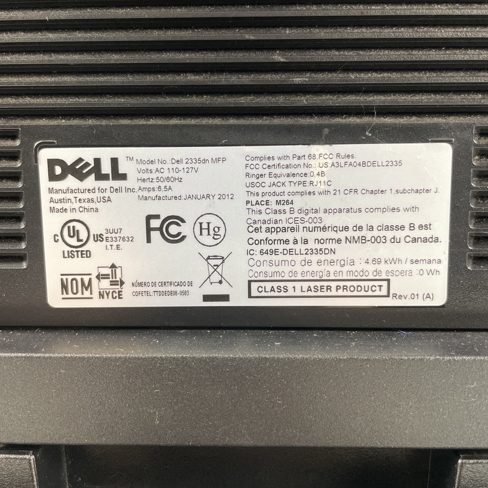 Dell 2335dn Monochrome All In One Printer Duplexer Pg. Ct. 8822 WORKING Video
