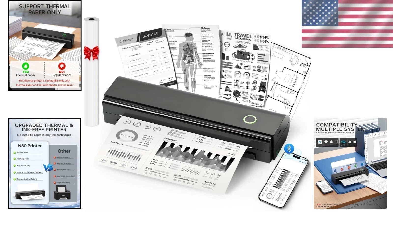 N80 Inkless Thermal Printer: Wireless Connection, Clear Outputs for All Devices