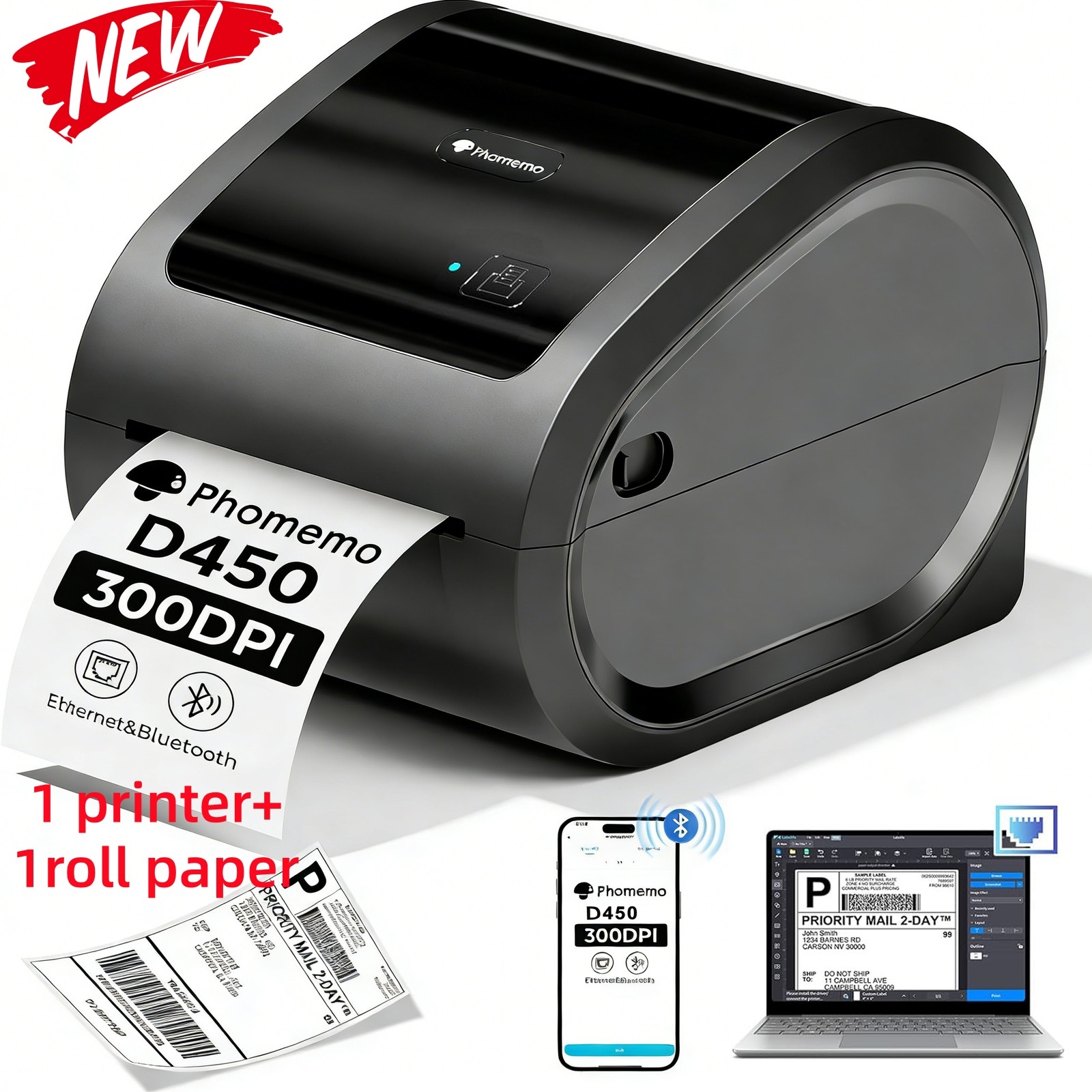 Bluetooth Shipping Label Printer 4×6 Printer for Thermal Label USPS UPS Amazon