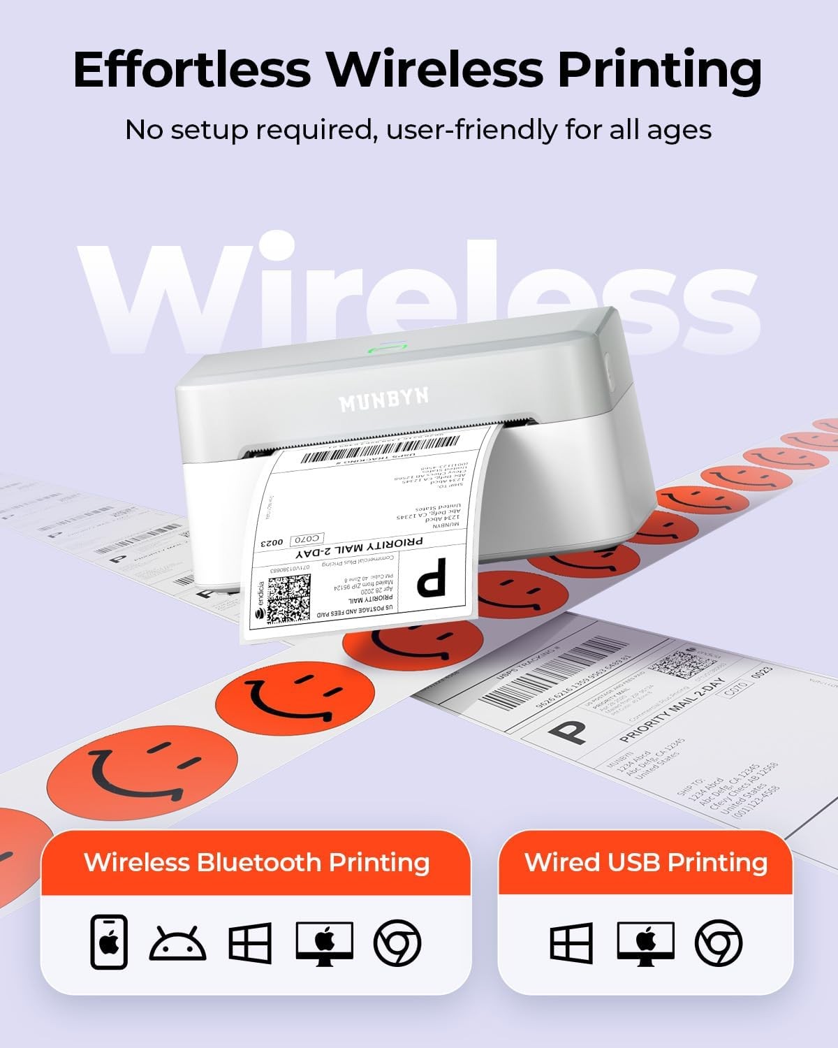 MUNBYN Bluetooth Thermal Label Printer Wireless 4×6 Shipping Label 1.57″-4.2”W