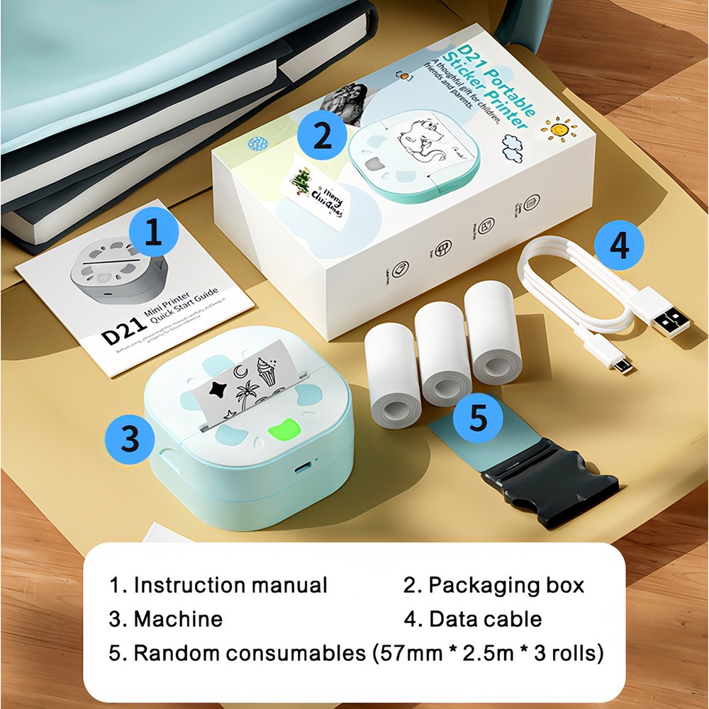Home Mini Label Sticker Printer Thermal Ink Bluetooth Free APP DIY Printing