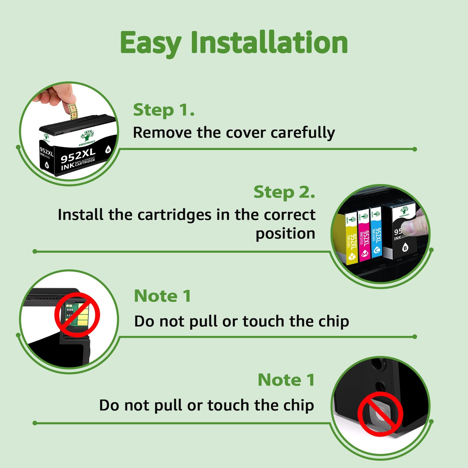 GREENSKY Compatible 952XL Ink Cartridge 4-Pack for HP OfficeJet Pro XL Black