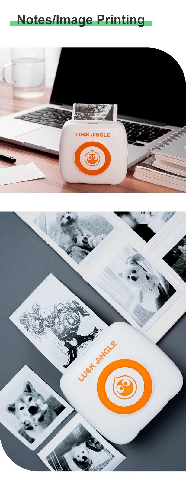 Luck Jingle Pocket Mini Printer BT Wireless Thermal Printer Android IOS WHITE