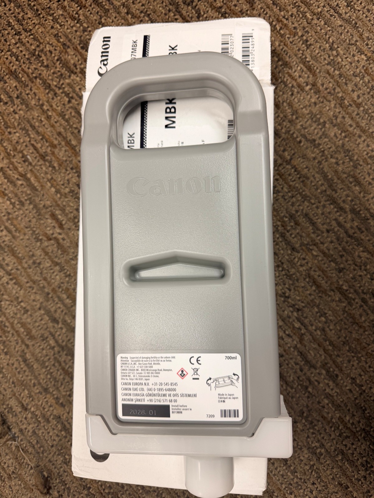 Opened Canon PFI-707MBK Ink Cartridge Matte Black 700ml (9820B001AA) Exp 01/2028