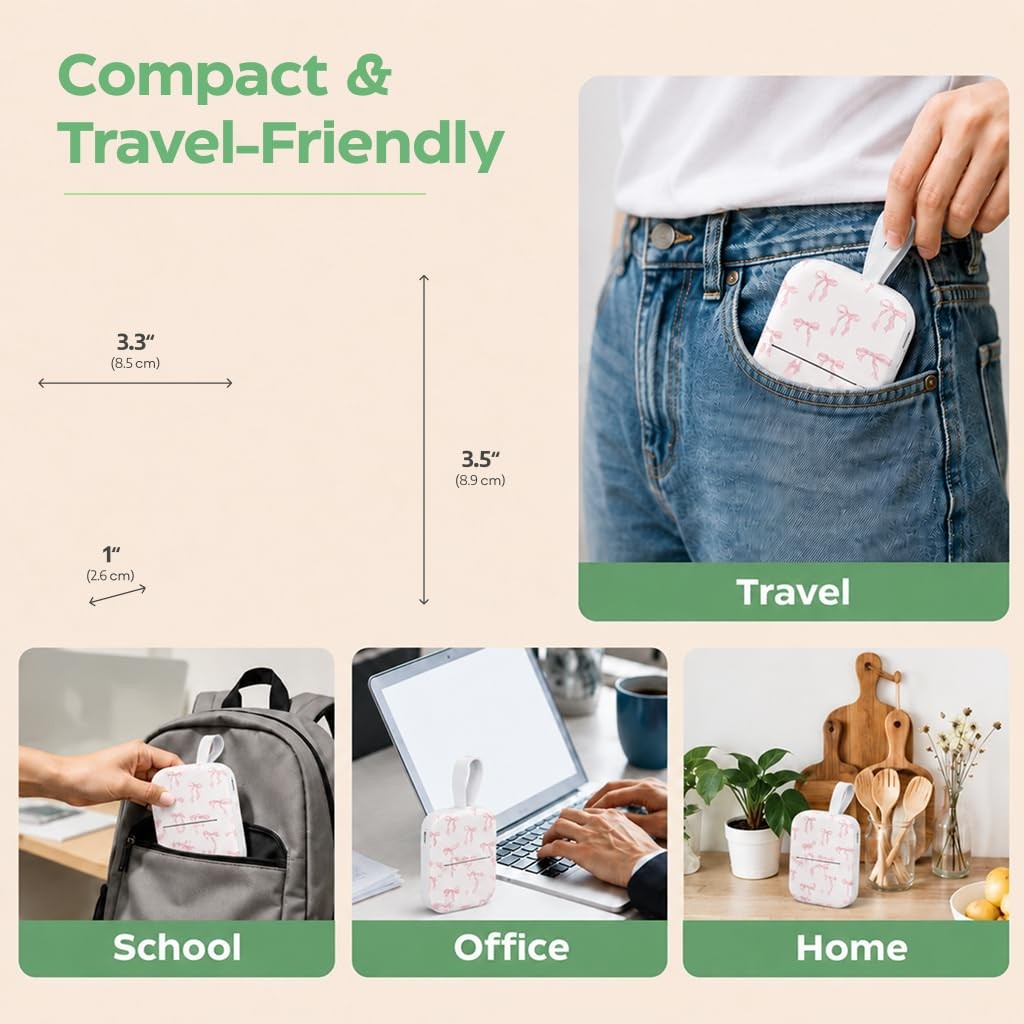 MVMT Mini Printer Sticker Maker, Portable Bluetooth Thermal Printer with 3 Pa…