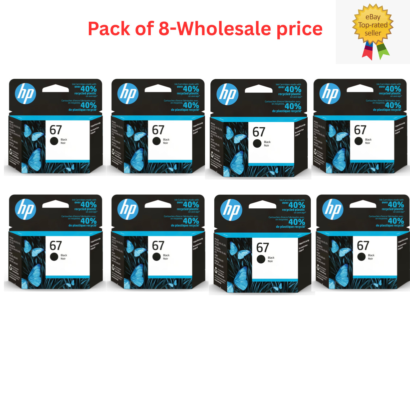 Pack of 8 HP 67 Black Original Ink Cartridge, ~120 pages, 3YM56AN- LIMITED OFFER