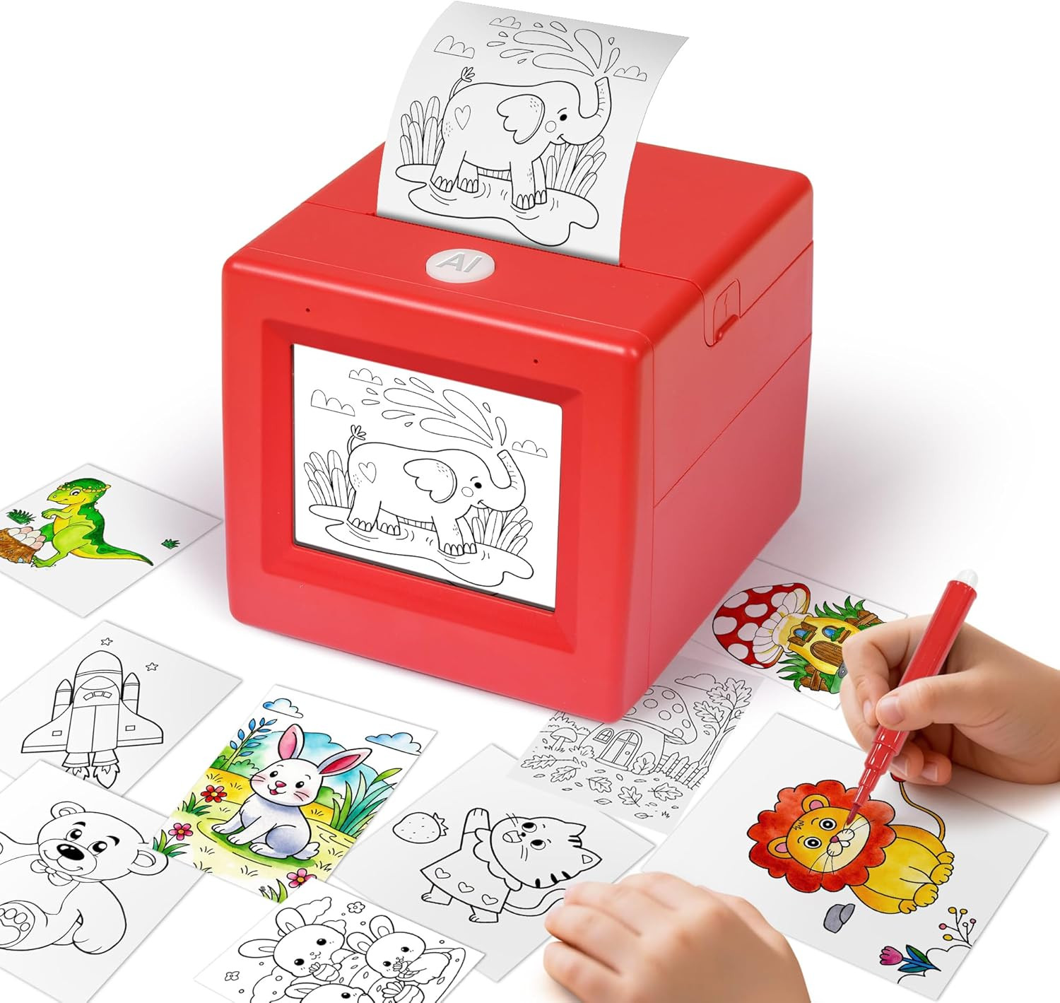 Smart AI Voice Sticker Maker Machine for Kids, Red | Thermal Sticker Printer Box