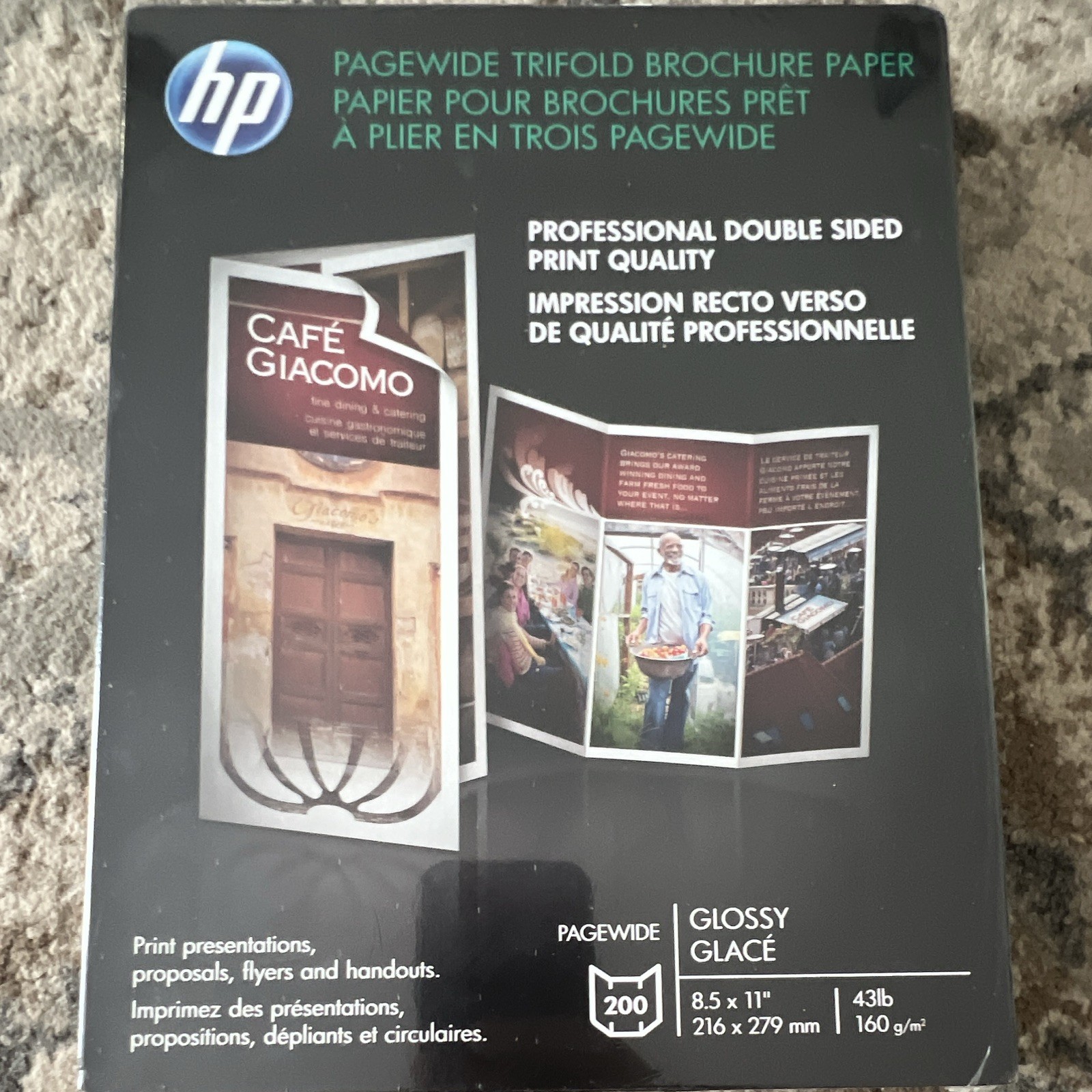 HP PageWide Trifold Brochure Paper Glossy Letter 160 g/m² 200 Sheets Z7S65A