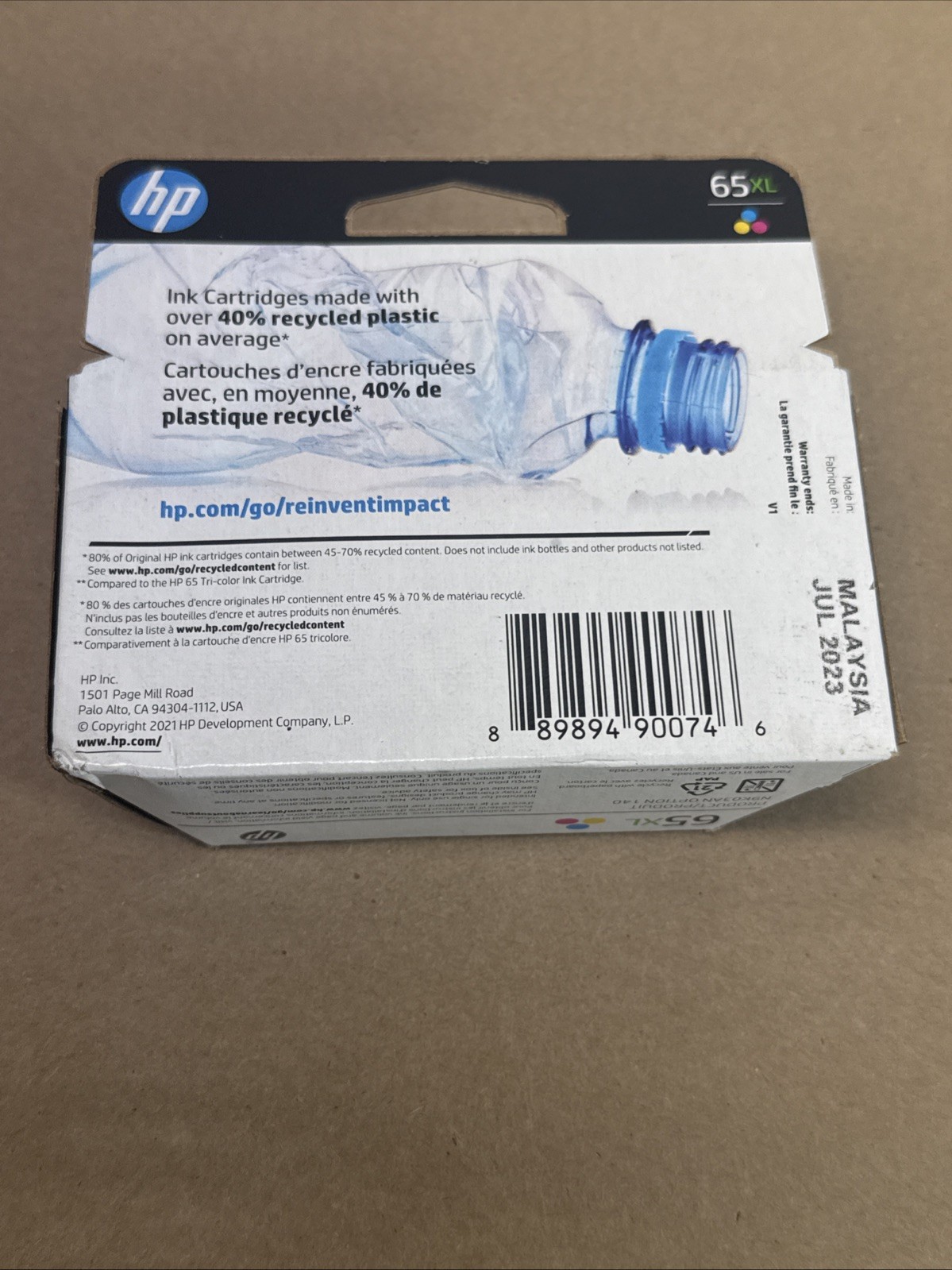 HP 65XL Tri-color Original Ink Cartridge Exp: 12/2023