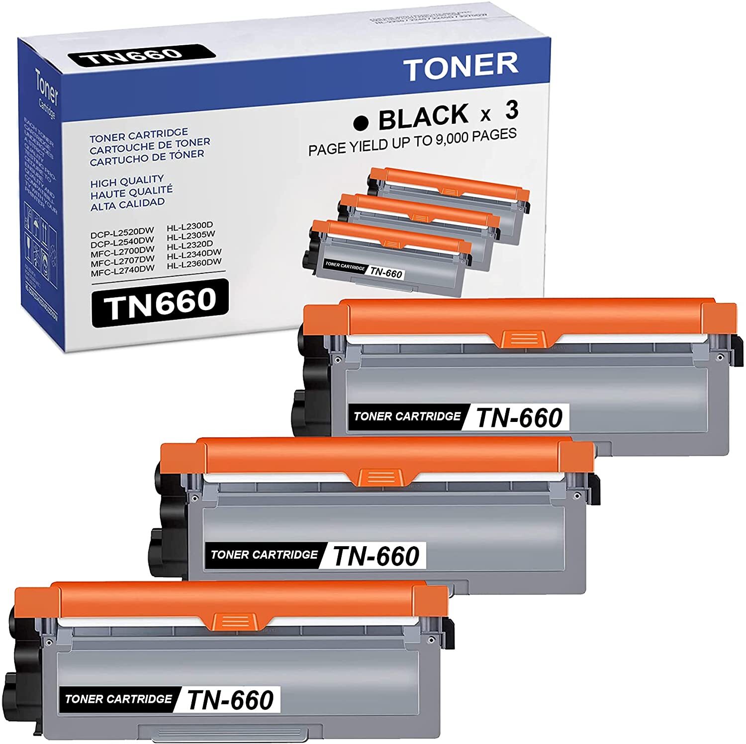 3Pack TN660 TN 630 Toner Cartridge for Brother MFC-L2740DW HL-L2300D HL-L2340DW