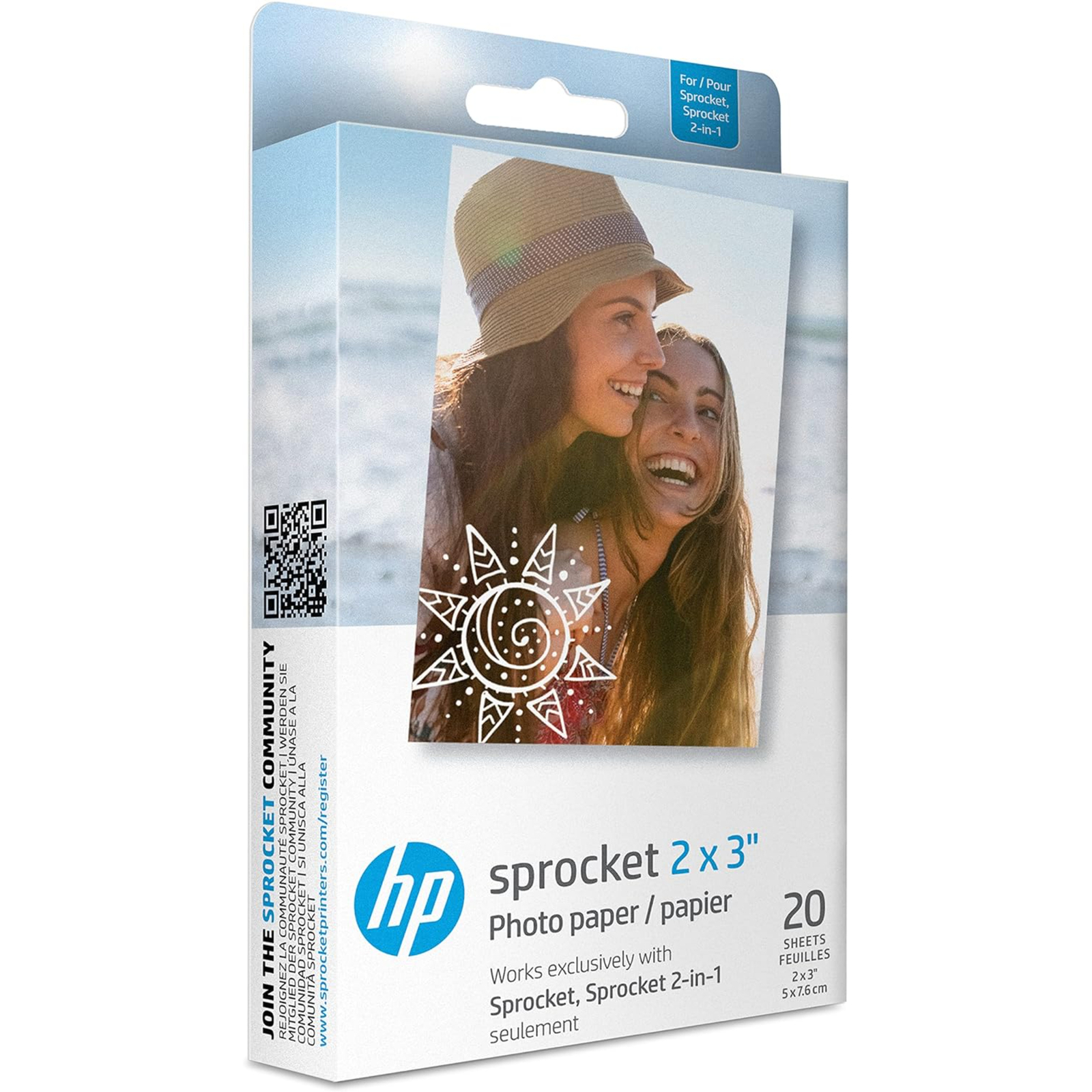 HP Sprocket Zink Photo Paper 2×3″ for HP Sprocket Photo Printers, 20 Sheets